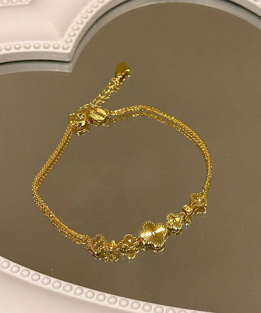 Classy Gold Sterling Silver Overgild Four Leaf Clover Charm Bracelet