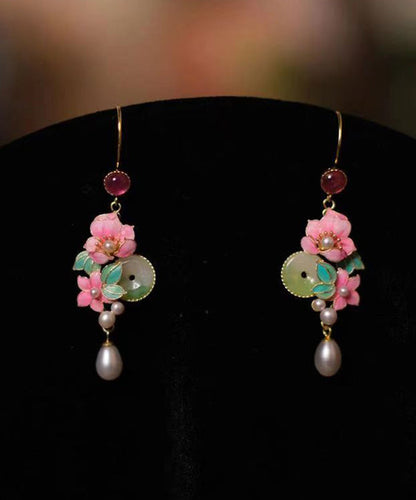 Classy Gold Sterling Silver Overgild Jade Pearl Drop Earrings