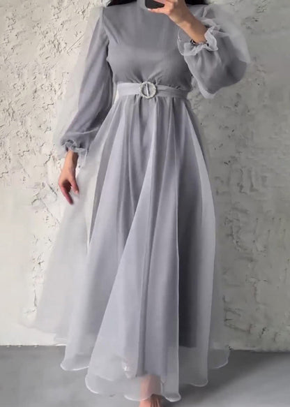 Classy Green Half High Neck Tulle Long Dresses Fall Ql031