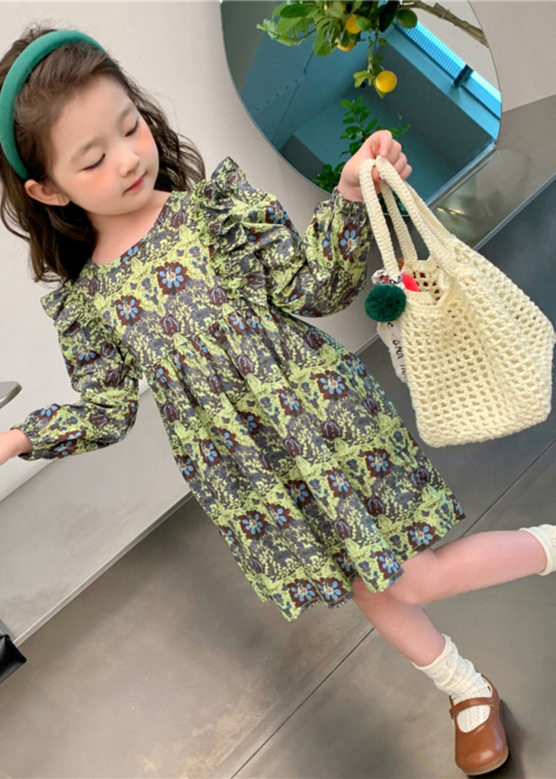 Classy Green Ruffled Patchwork Maxi Dress Long Sleeve Ss1054