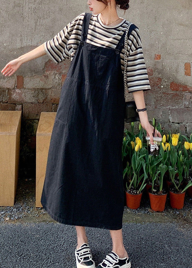Classy O-neck Striped Patchwork T Shirt and Long Dress Two Piece Set Summer Tq1014
