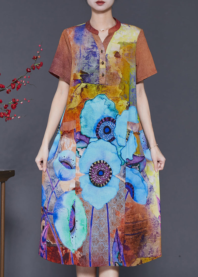 Classy Orange V Neck Print Chiffon Maxi Dresses Summer Sd1075