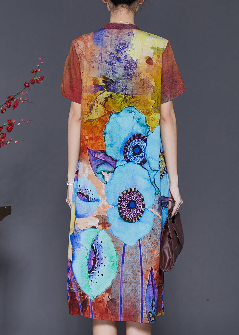 Classy Orange V Neck Print Chiffon Maxi Dresses Summer Sd1075