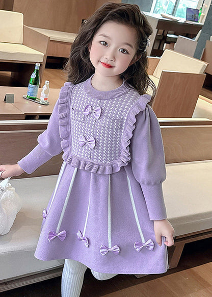 Classy Pink O-neck Bow Patchwork Cotton Knit Vacation Maxi Dresses Spring Ye025