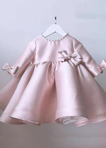 Classy Pink O-neck Patchwork Kids Long Dress Spring Ys011