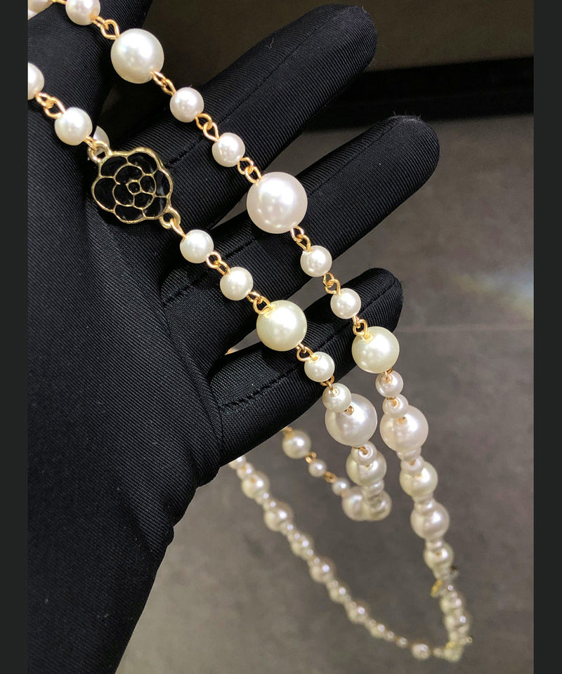 Classy White Alloy Pearl Beading Sweaters Gratuated Bead Necklace