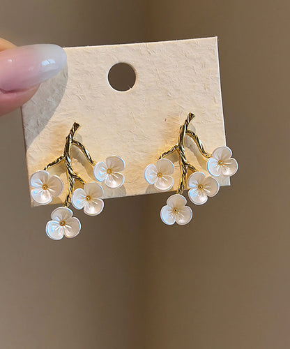 Classy White Copper Alloy Resin Peach Blossom Stud Earrings