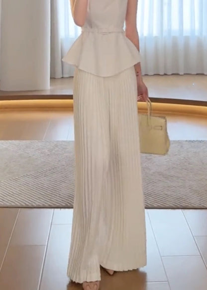 Classy White High Waist Wide Leg Pants Spring To024
