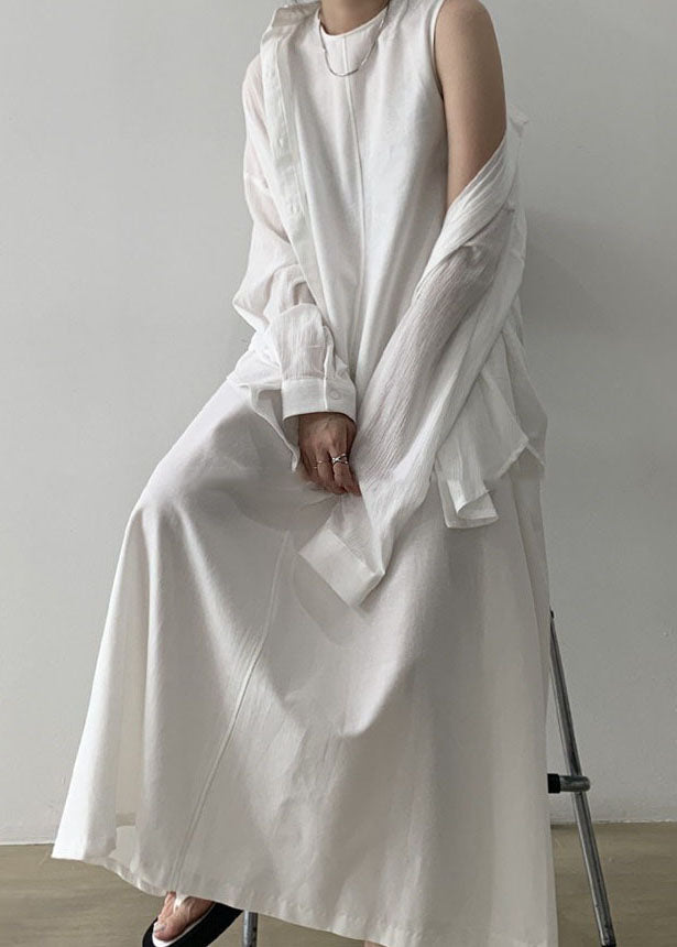 Classy White O Neck Patchwork Cotton Maxi Dresses Sleeveless Ly1367