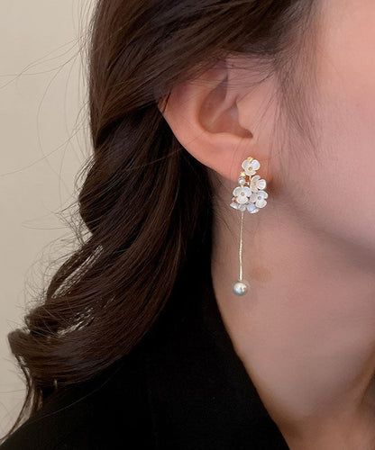 Classy White Overgild Zircon Pearl Tassle Drop Earrings Tw1012