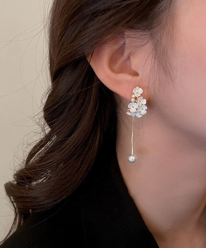 Classy White Overgild Zircon Pearl Tassle Drop Earrings Tw1012