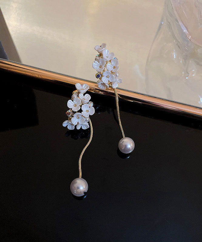 Classy White Overgild Zircon Pearl Tassle Drop Earrings Tw1012