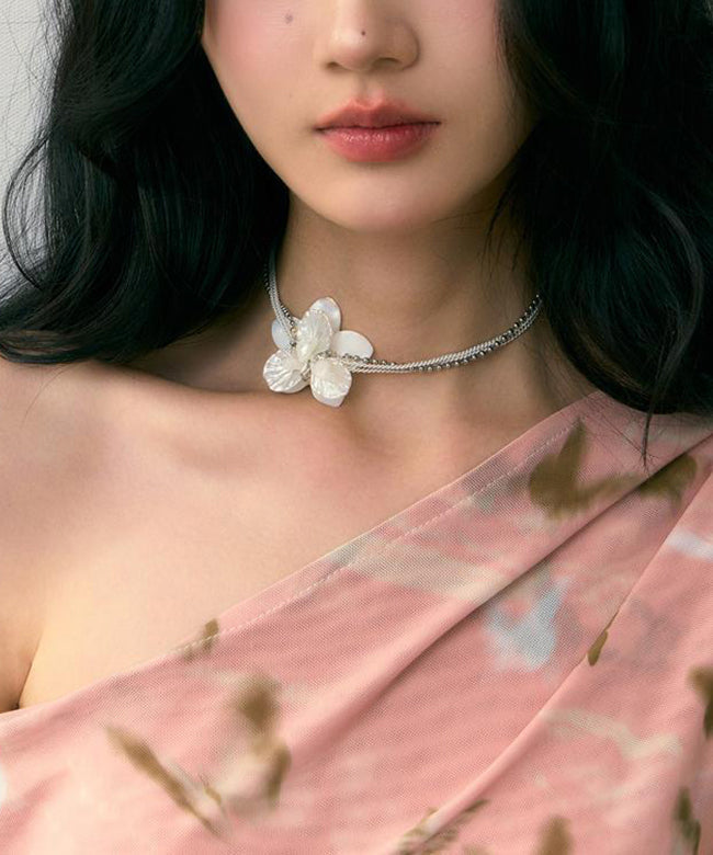 Classy White Stainless Steel Pearl Shell Multi Layer Gratuated Bead Necklace Yr016