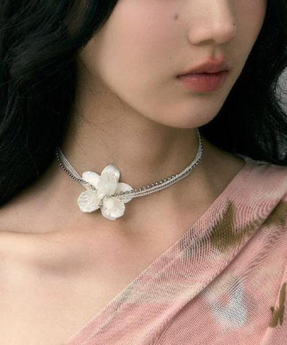 Classy White Stainless Steel Pearl Shell Multi Layer Gratuated Bead Necklace Yr016