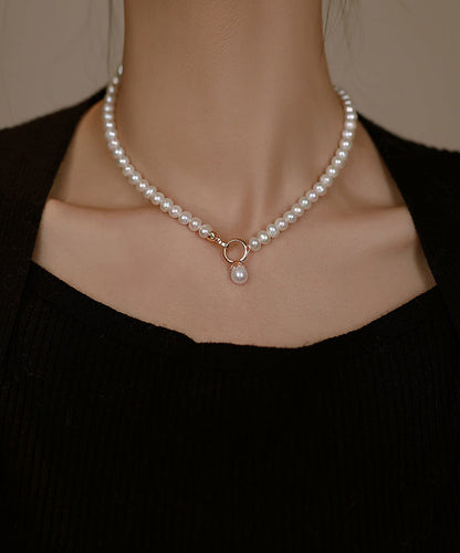 Classy White Sterling Silver Alloy Pearl Beading Pendant Necklace Wf021