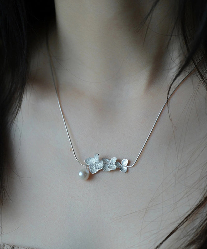 Classy White Sterling Silver Pearl Necklace Po079