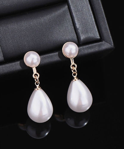 Classy White Sterling Silver Pearl Water Drop Drop Earrings
