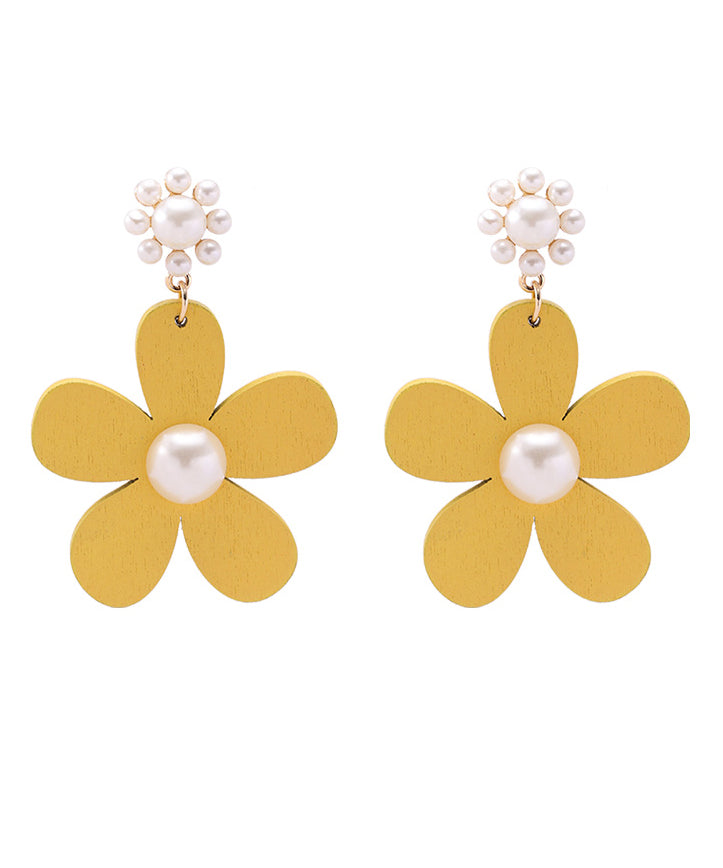 Classy Yellow Daisy Pearl Drop Earrings Ly1806