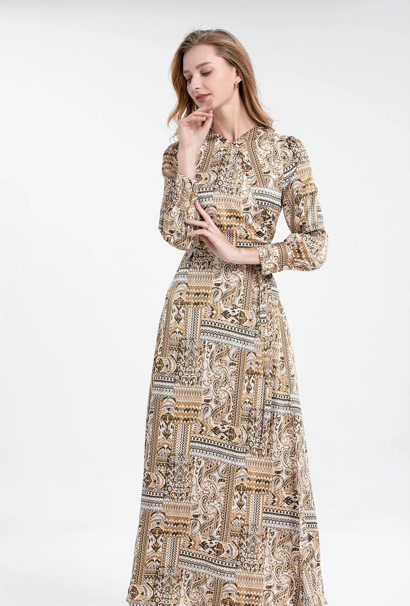 Summer Printed Acetate Satin Fabric Long Dress Maxi Dress