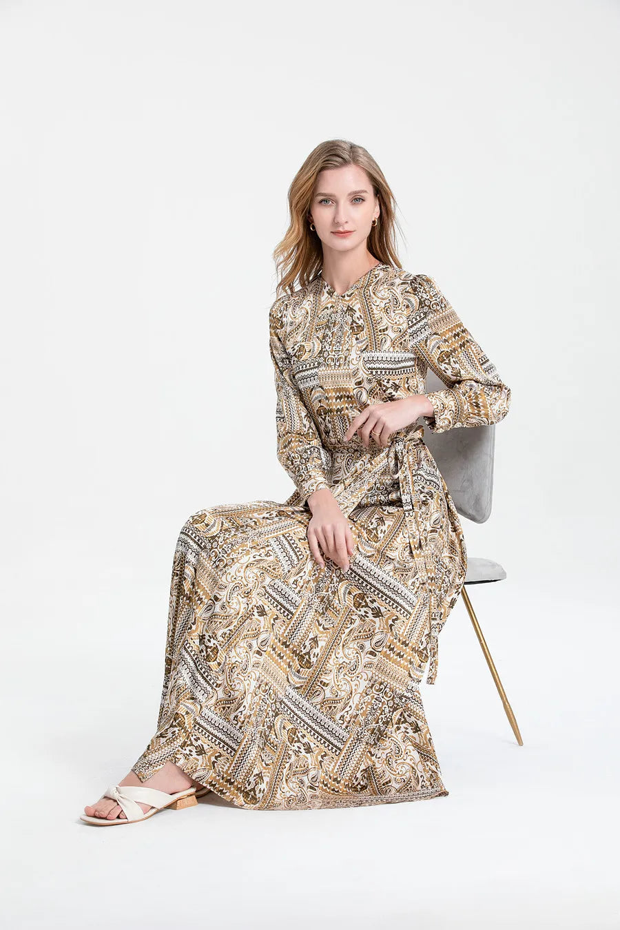 Summer Printed Acetate Satin Fabric Long Dress Maxi Dress