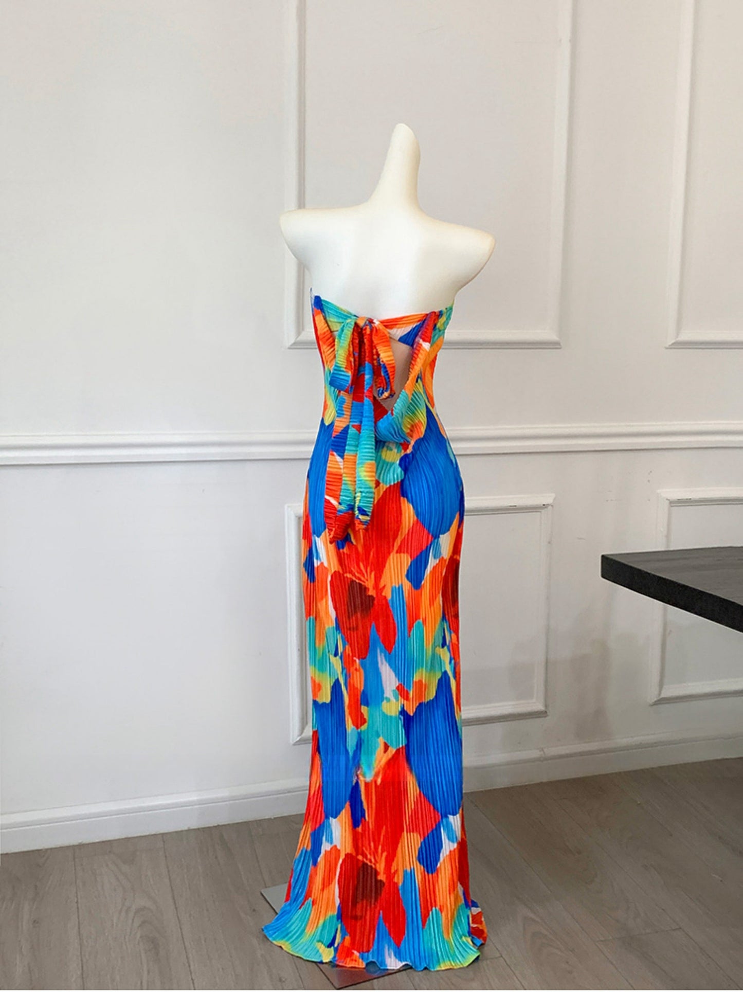 Colorful Strapless Ruched Maxi Dress Summer Statement Piece