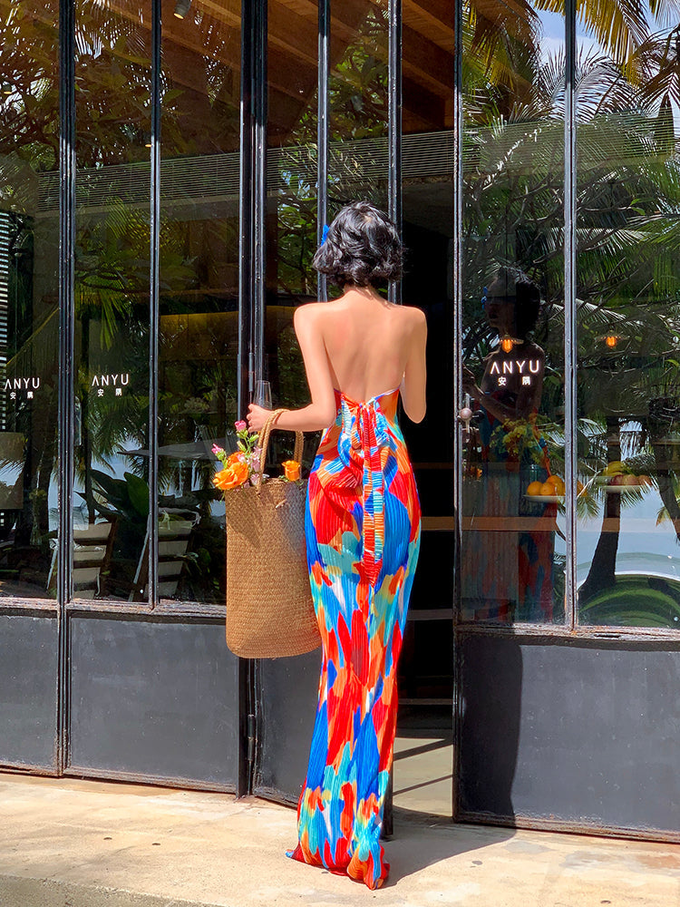 Colorful Strapless Ruched Maxi Dress Summer Statement Piece