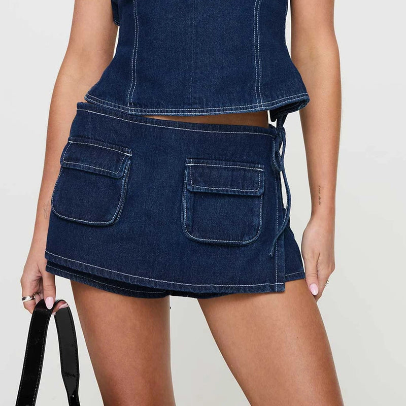 Denim Bow Knot Patchwork Skirt