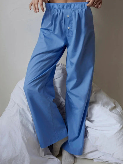 Retro Striped Button High Waist Straight Pant