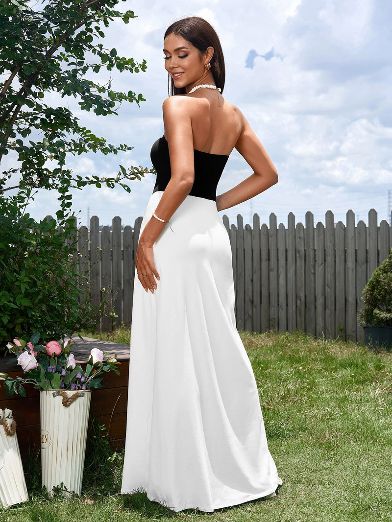 Contrast Ruched Waist Tube Maxi Dress