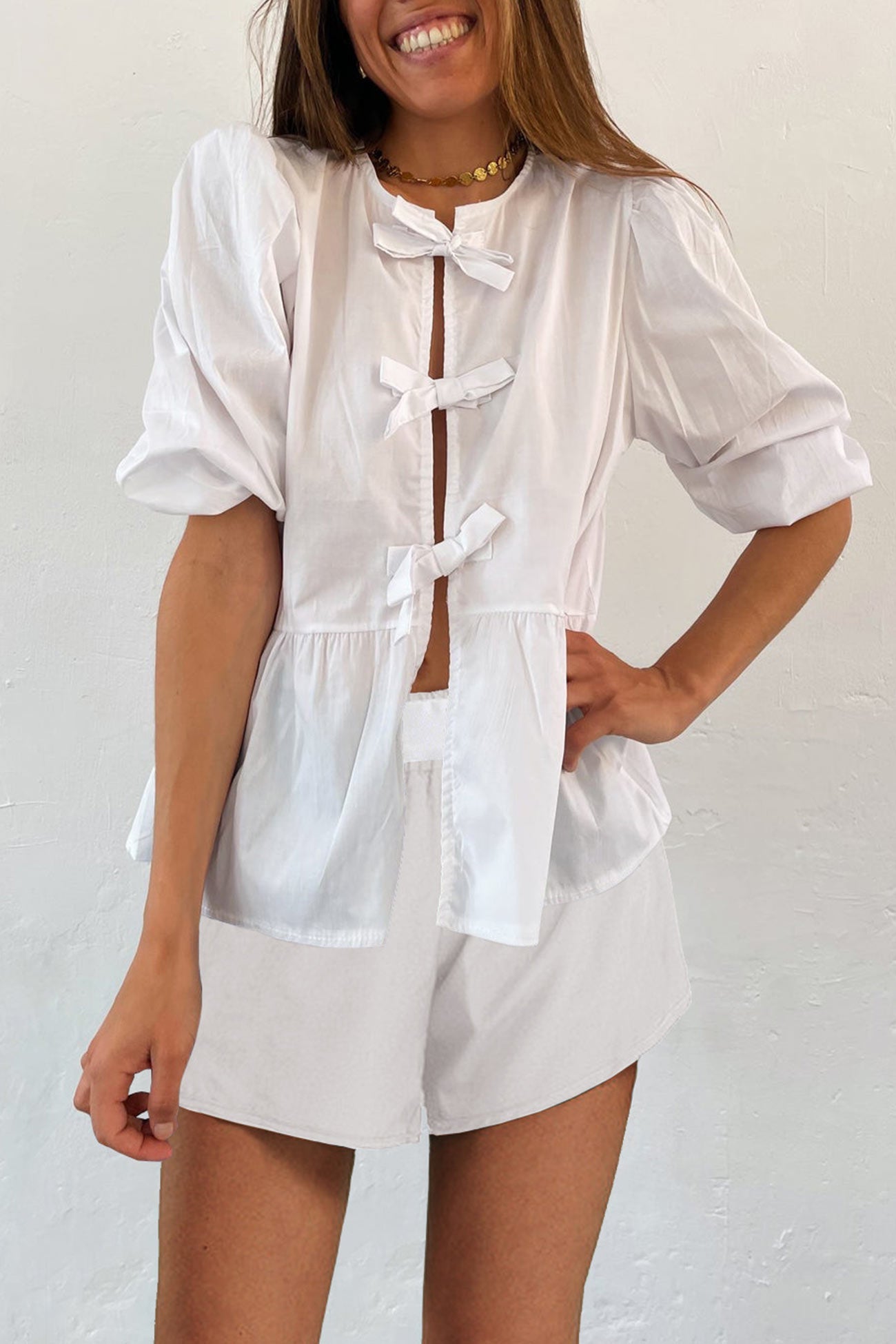 Contrast Striped Tie-up Blouse Suits