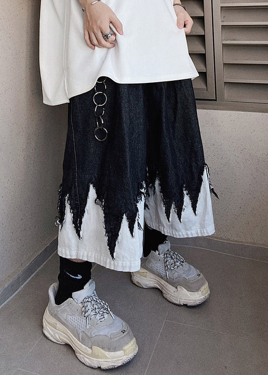 Original Black Patchwork Summer Design Shorts Denim Cool