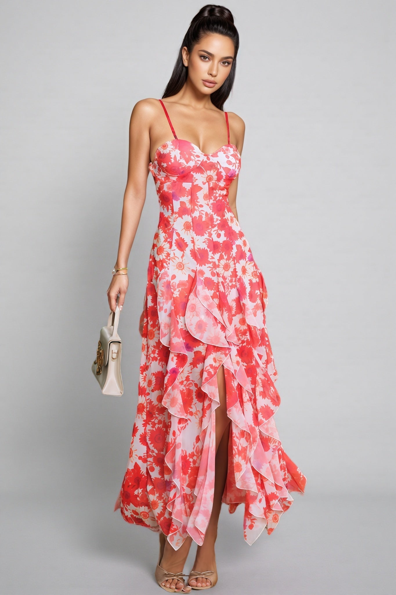 Caldrek Spaghetti Ruffle Maxi Dress