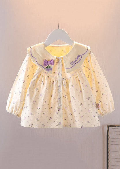 Cozy Purple Button Print Cotton Baby Blouses Long Sleeve Yu1046