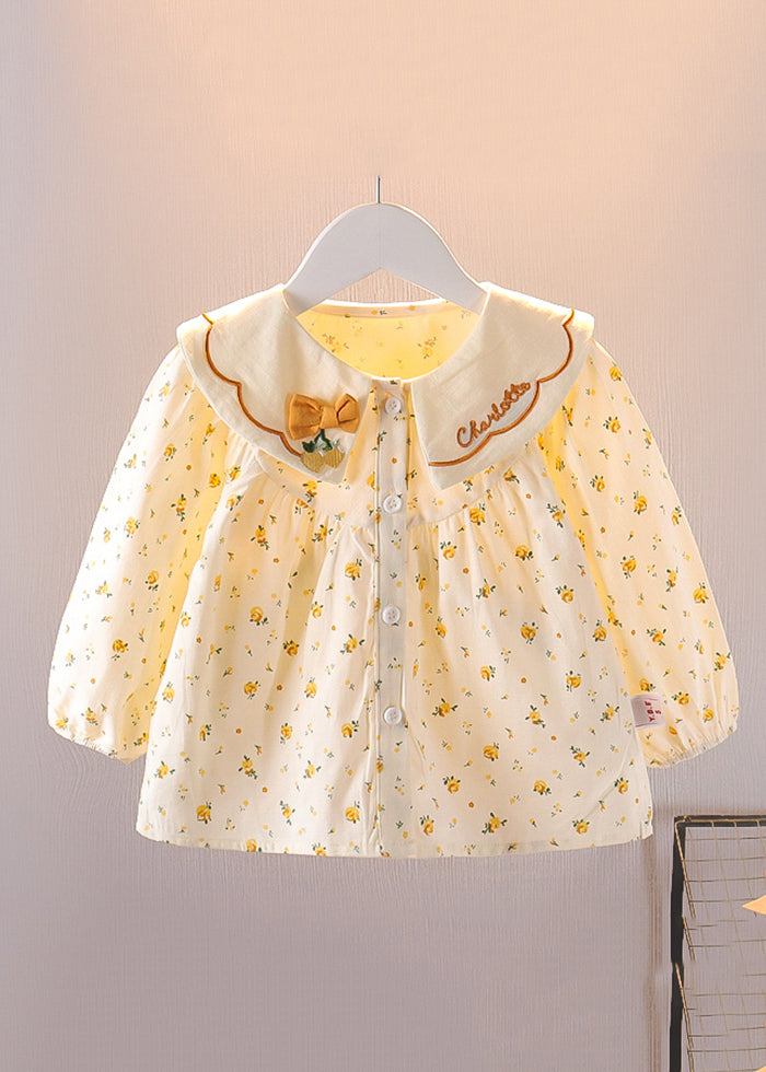 Cozy Purple Button Print Cotton Baby Blouses Long Sleeve Yu1046