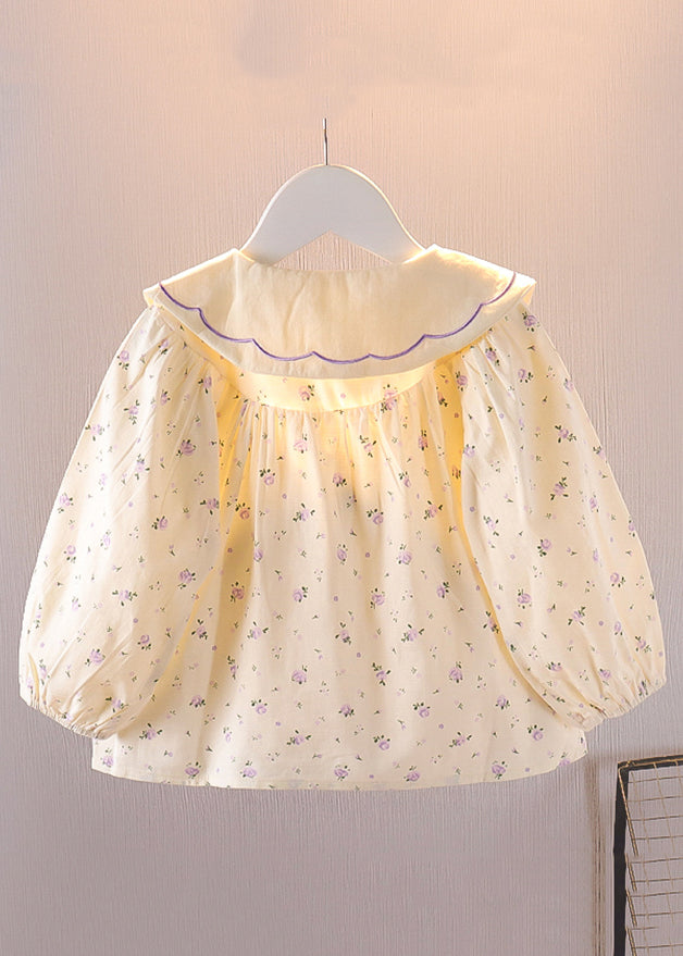 Cozy Purple Button Print Cotton Baby Blouses Long Sleeve Yu1046