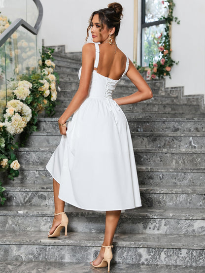 Crisscross Tie Back Button Pocket Dress