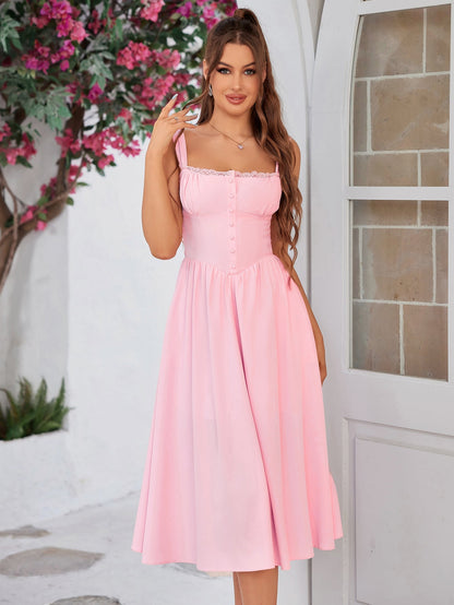 Crisscross Tie Back Button Pocket Dress