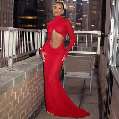 Cut Out Maxi Dress With Long Sleeves for Christmas Party Club
