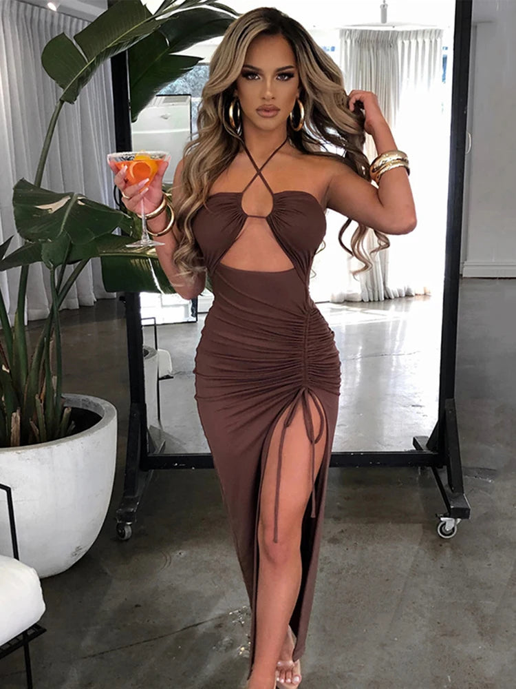 Hot Summer Sleeveless Cut Out Club Party Vestido Midi Dress