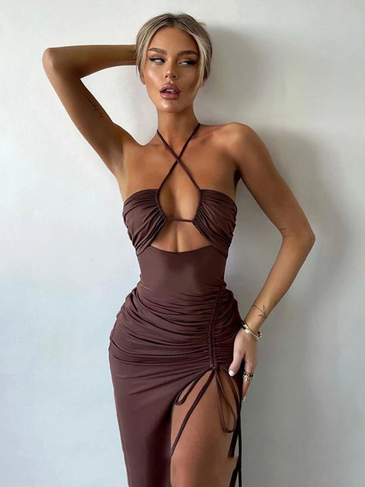 Hot Summer Sleeveless Cut Out Club Party Vestido Midi Dress