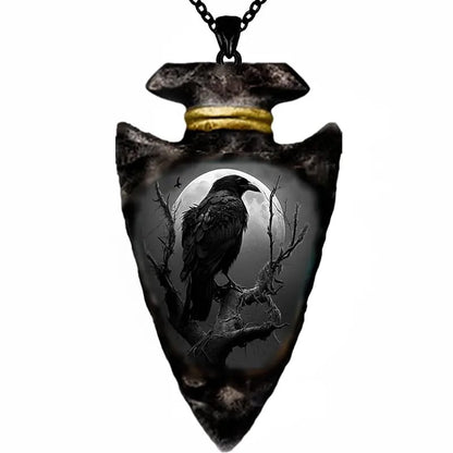 Full Moon Raven Arrowhead Necklace