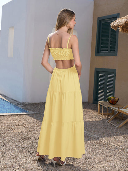 Cut Out Tie Front Flounce Trim Cami Dress