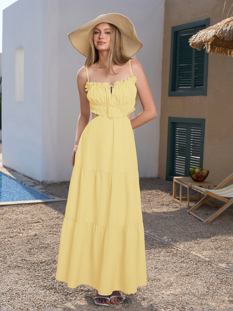 Cut Out Tie Front Flounce Trim Cami Dress