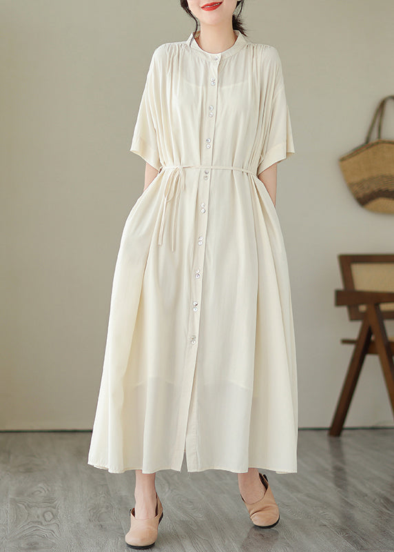 Apricot Tie Waist Long Dress Short Sleeve Gh1031