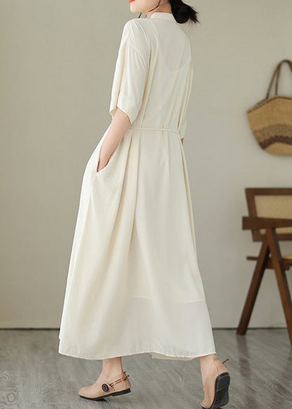 Apricot Tie Waist Long Dress Short Sleeve Gh1031