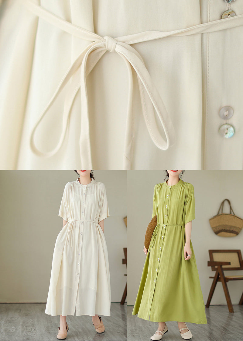 Apricot Tie Waist Long Dress Short Sleeve Gh1031