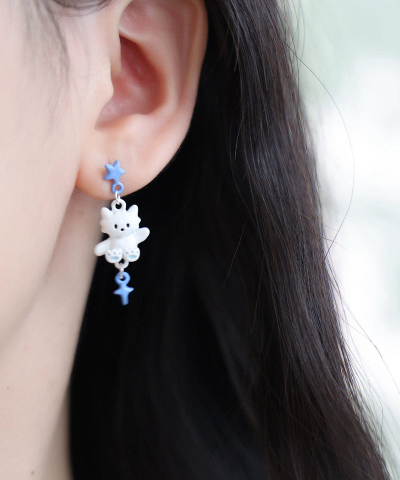 Colorblock Alloy Drip Glaze Cat Drop Earrings