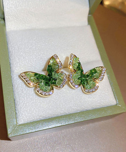 Green Copper Zircon Crystal Butterfly Stud Earrings