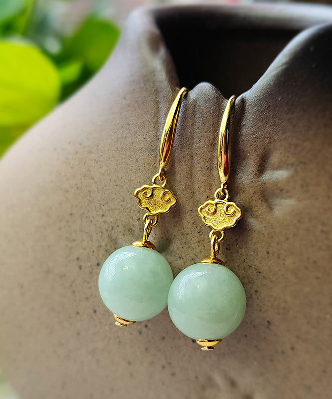 Light Green Sterling Silver Overgild Jade Drop Earrings Gh1088