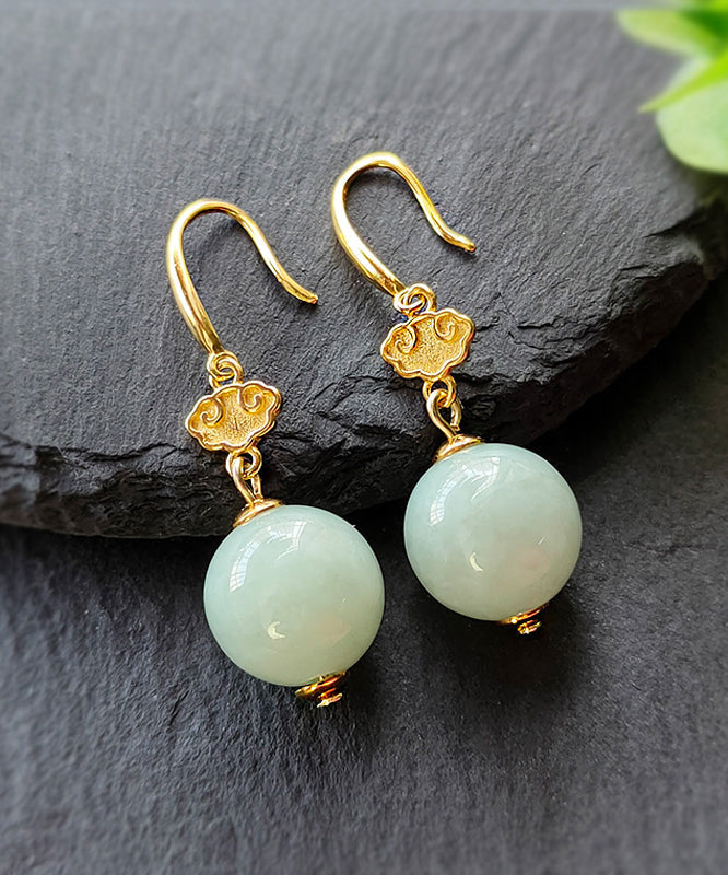 Light Green Sterling Silver Overgild Jade Drop Earrings